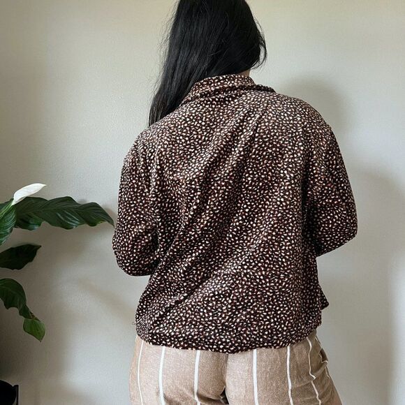 vtg 90s Clio velvet jacket blouse brown black leopard shirt size Large button up - Picture 8 of 8